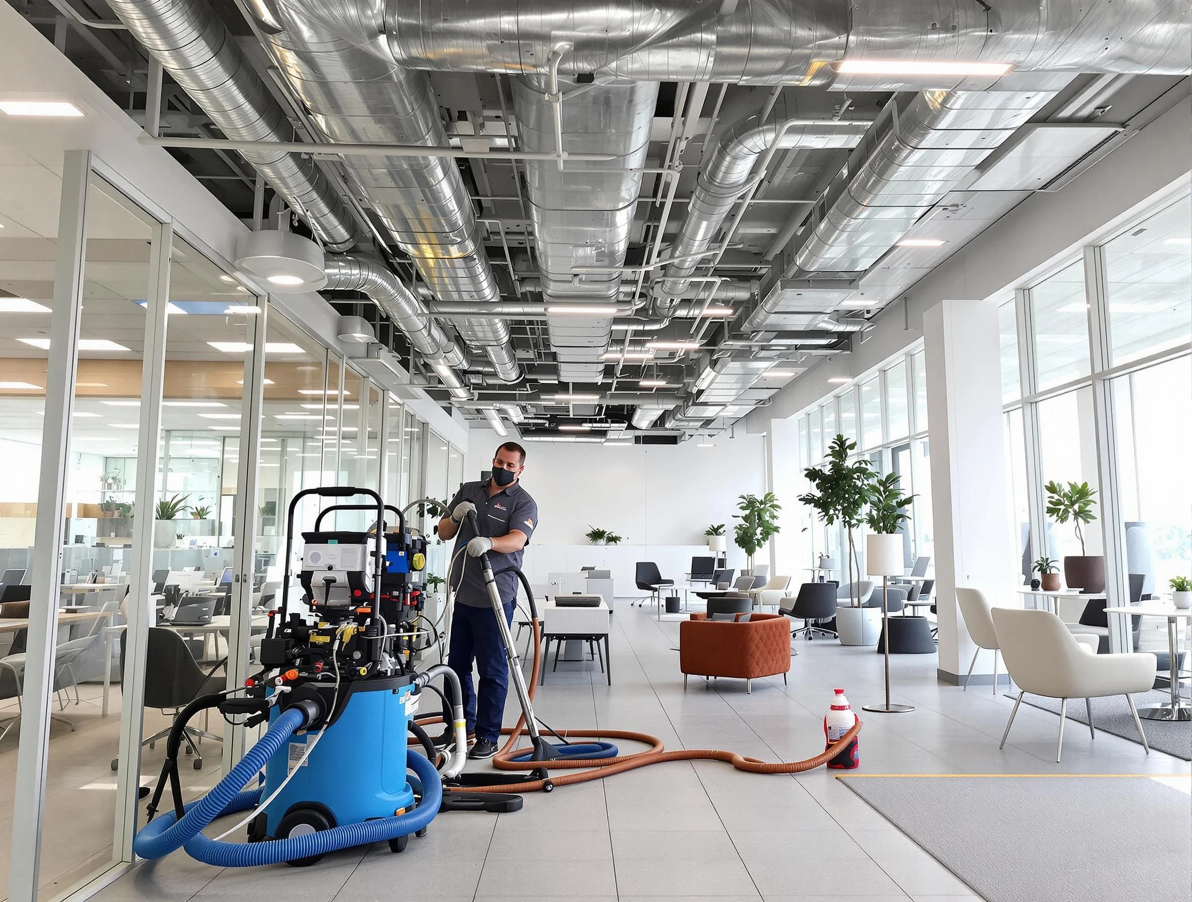 Irvine Air Duct Cleaning team conducting comprehensive commercial duct cleaning at a business location in Irvine