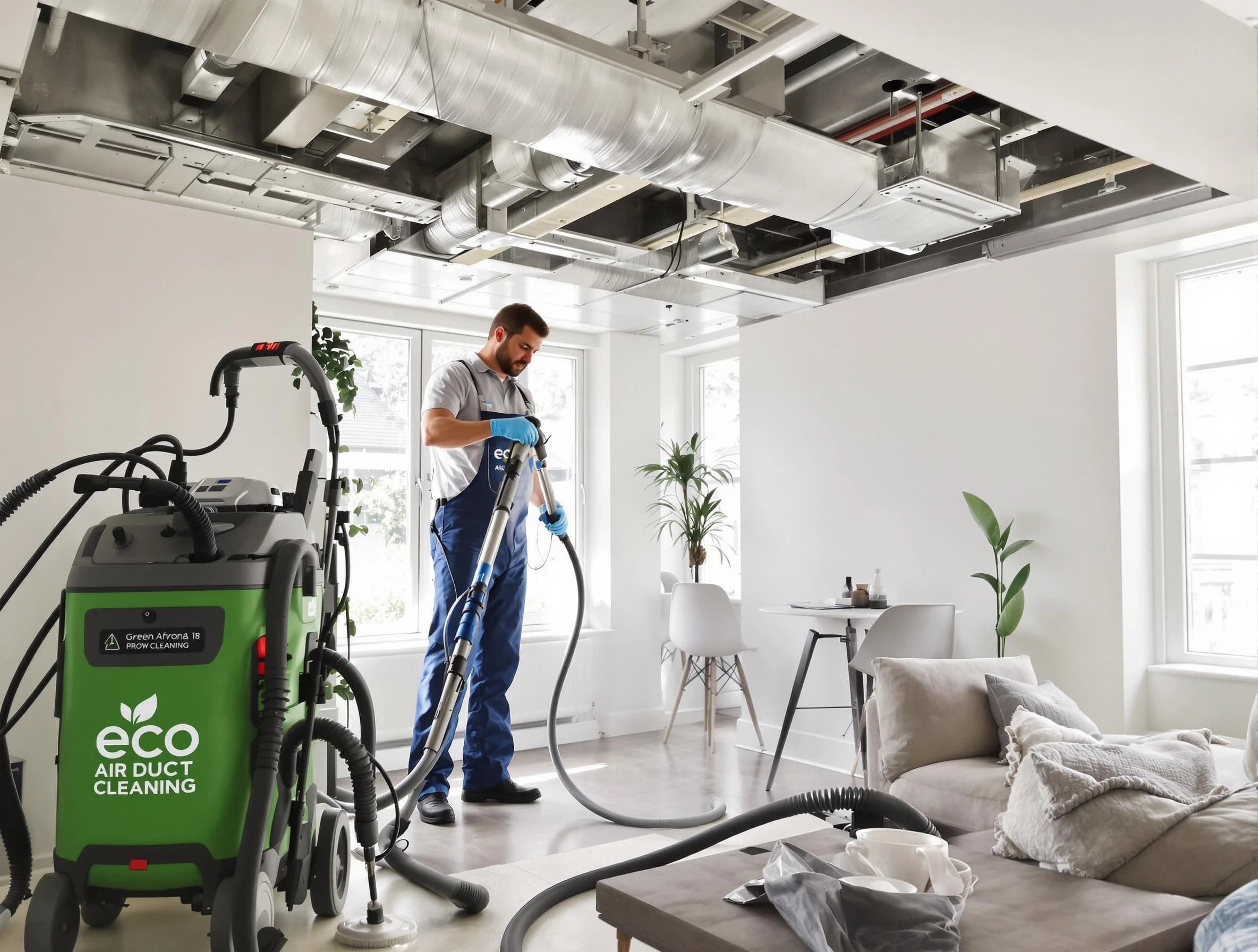 Irvine Air Duct Cleaning technician performing eco-friendly duct cleaning using sustainable methods in Irvine