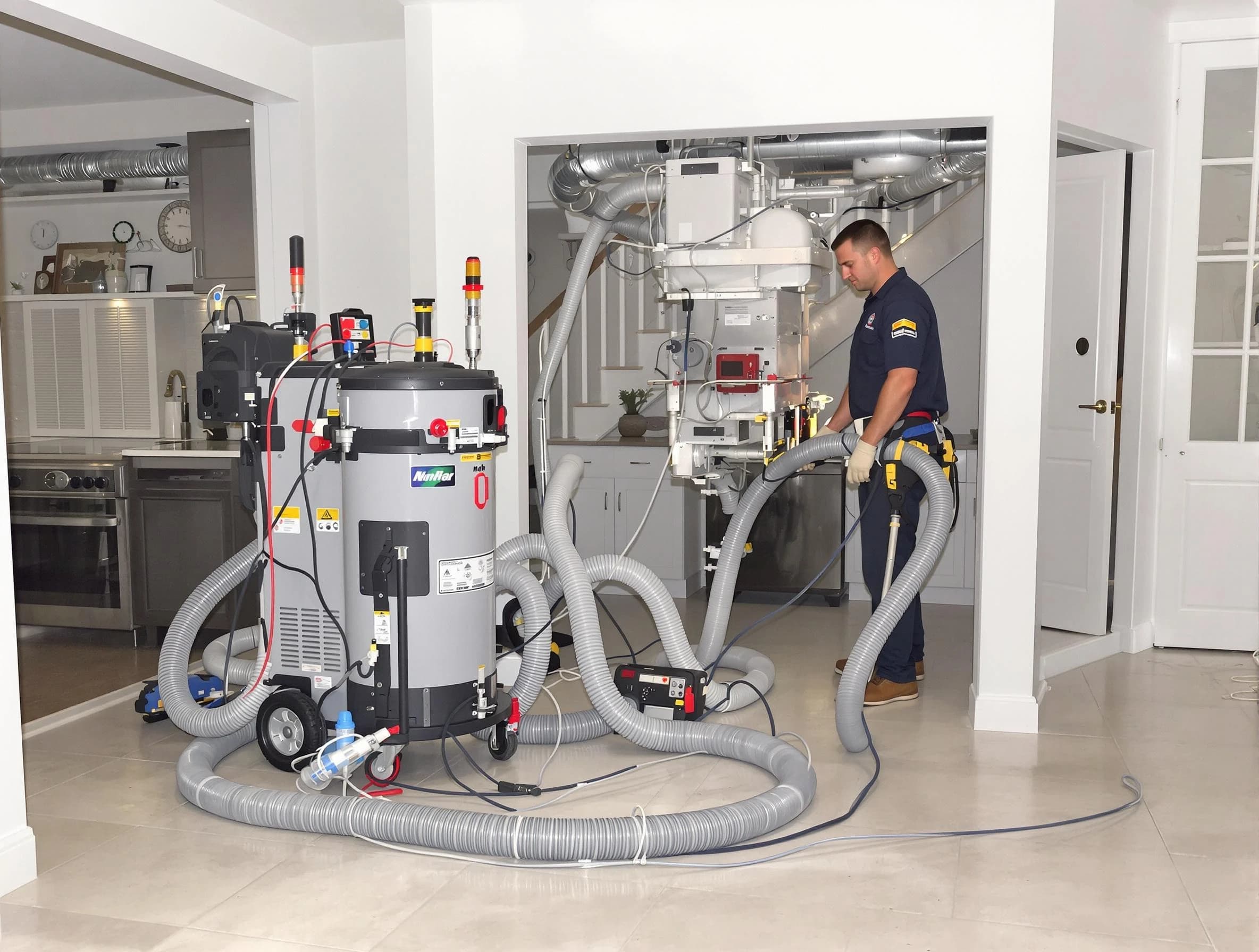 Irvine Air Duct Cleaning technician operating negative pressure cleaning equipment for thorough duct maintenance in Irvine