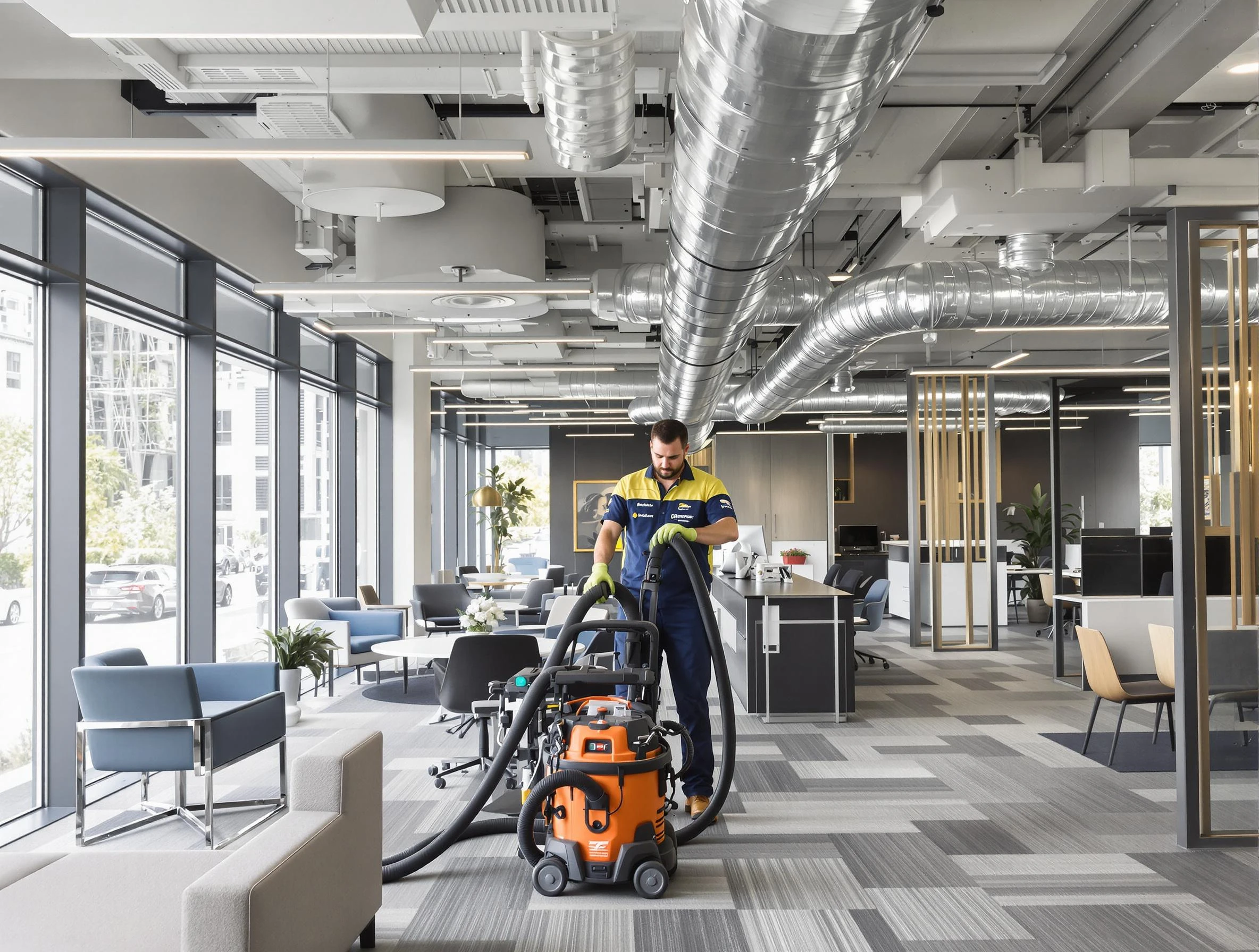 Irvine Air Duct Cleaning team performing thorough commercial duct cleaning at a Irvine business center