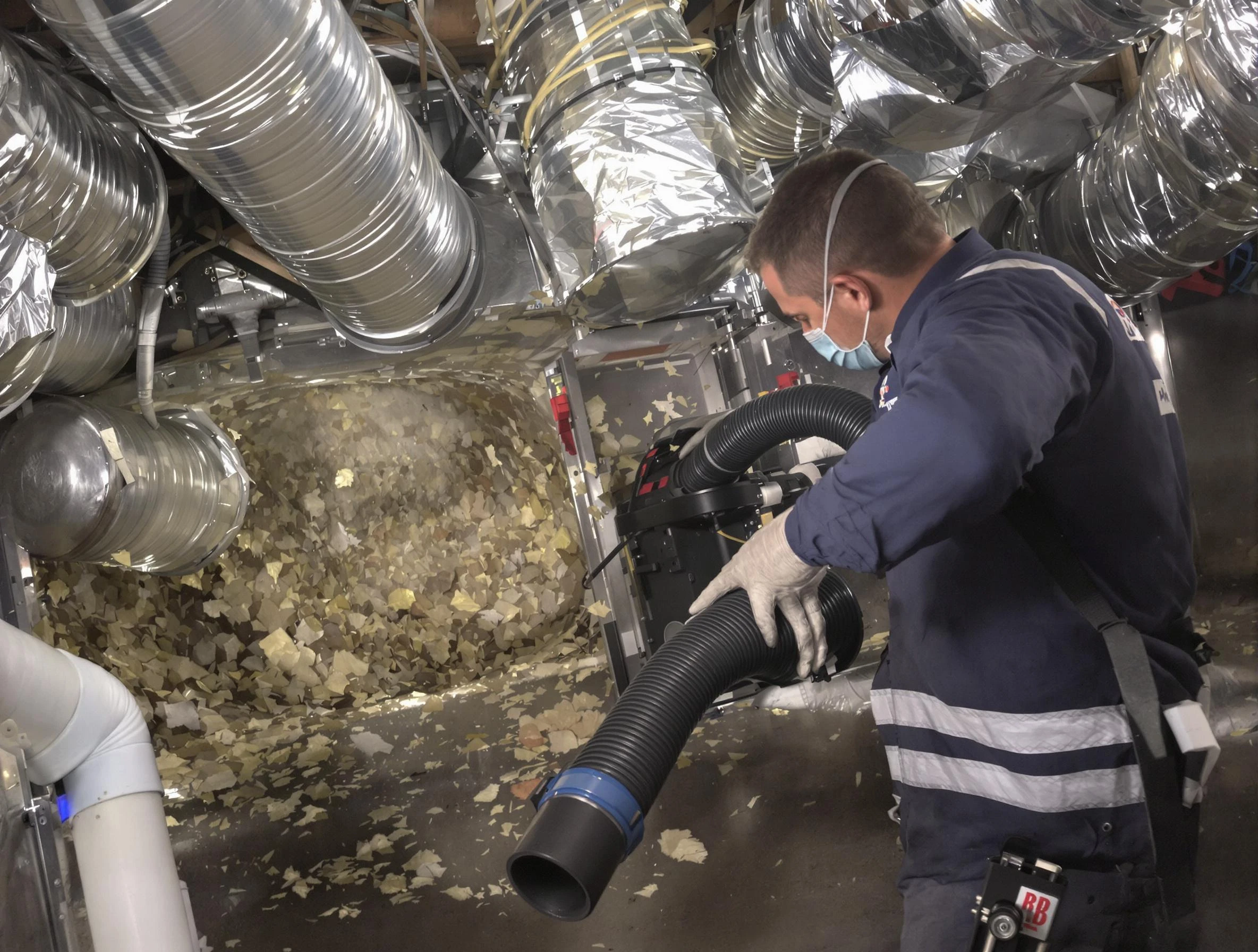Irvine Air Duct Cleaning specialist operating negative pressure cleaning equipment for thorough duct maintenance in Irvine